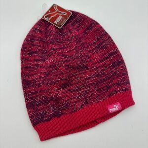 Puma Evercat Shimmer Cat Beanie Dark Pink Metallic Knit Winter‎ Hat Women's NWT
